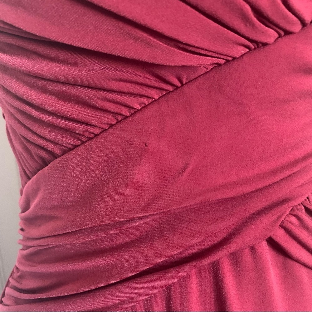 Red Stretchy Nylon Formal Gown with Gathered Waist, roughly size M - Picture 4 of 8